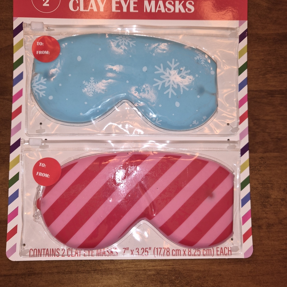 Brand New Soothing Clay Eye Mask Set - Blue Snowflake & Pink Stripe